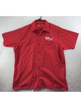 NASCAR Technical Institute Mens XL Button Up Short Sleeve Work Shirt Red